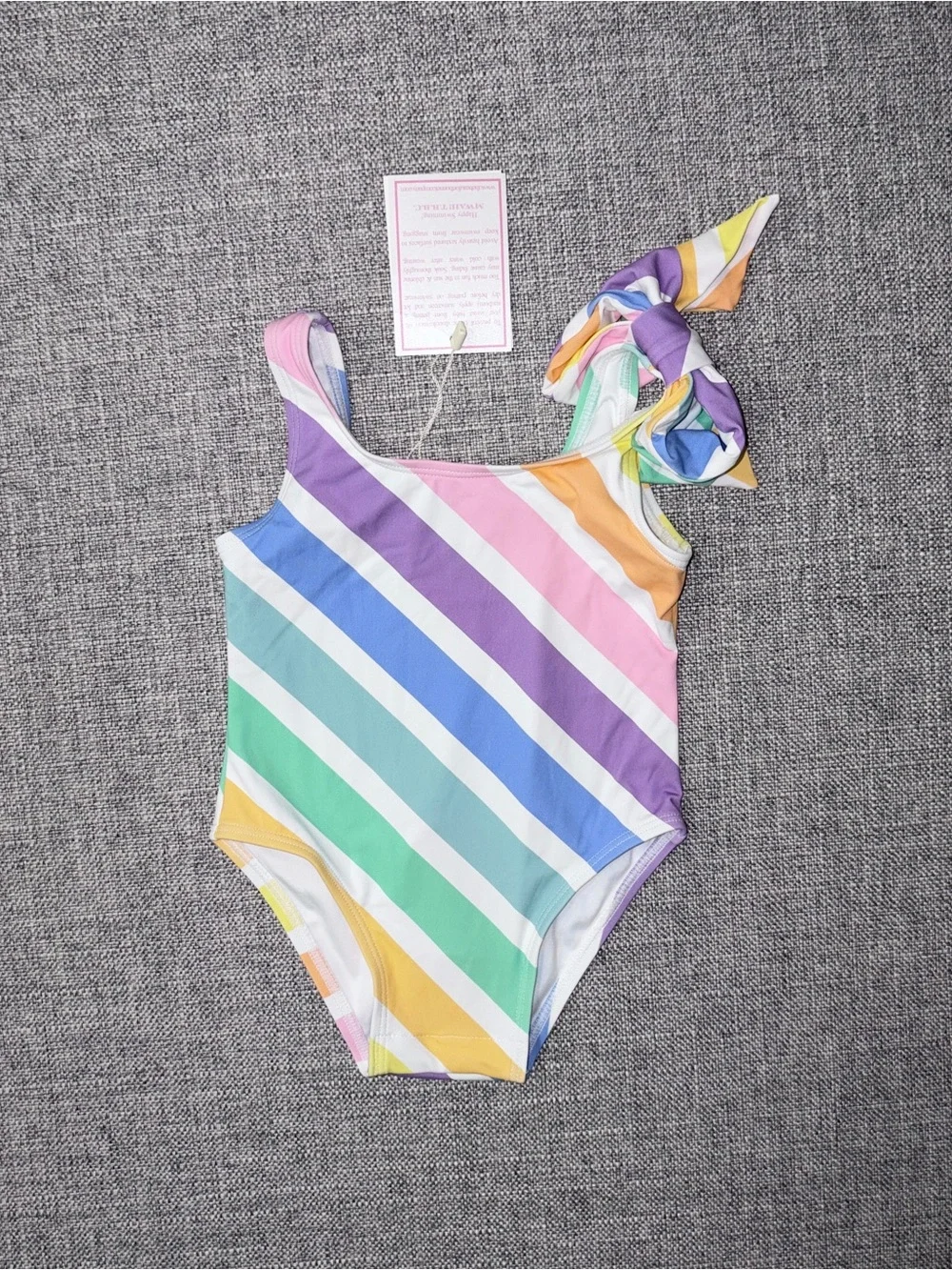 TBBC 6-12m NWT Girls One-Shoulder Rainbow Stripe Swimsuit